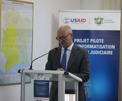 Le chef de projet ProJustice, Daniel Dobrovoljec au lancement du projet pilote pour l&#039;informatisation du secteur judiciaire, le 21 avril 2016