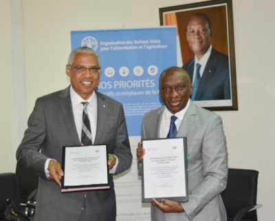 e représentant de la FAO en Côte d’Ivoire, Germain Dasylva et Le ministre de l’Environnement et du Développement Durable, Allah Kouadio Remi.