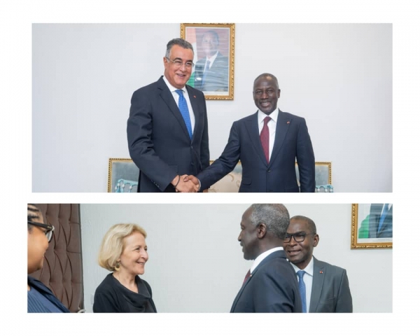 Côte d’Ivoire-Assemblée nationale : Adama Bictogo reçoit l’ambassadeur Abdelmalek Ketani et Laure de La Raudière, présidente de l’ARCEP