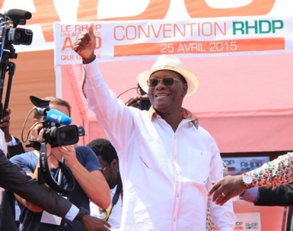 Le président Alassane Ouattara lors d&#039;une convention du RHDP en 2015 (Crédit Photo : abidjan.net)